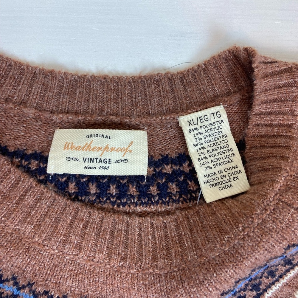 Weatherproof Men's Tan Patterned Crewneck Sweater - Picture 2 of 11